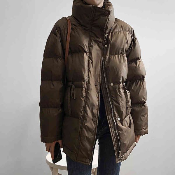puffer parka thick high neck women's coat, loose warm, with shoelac at the waist, brown, black and white, winter, 2021
puffer parka thick high neck women's coat, loose warm, with shoelac at the waist, brown, black and white, winter, 2021
