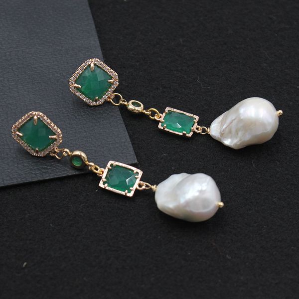 guaiguai jewelry natural white baroque pearl green jades cz stud dangle earrings handmade for women, Silver
guaiguai jewelry natural white baroque pearl green jades cz stud dangle earrings handmade for women, Silver