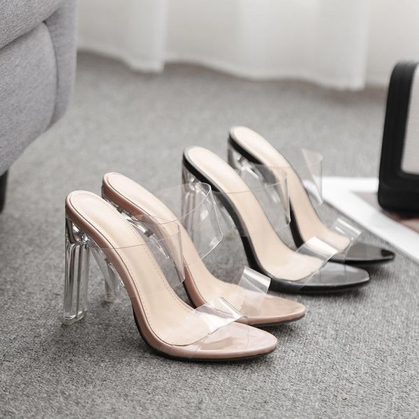 slippers pvc jelly transparent high heels ladies' summer round toe head open clear women sandals crystal with 11cm, Black
slippers pvc jelly transparent high heels ladies' summer round toe head open clear women sandals crystal with 11cm, Black