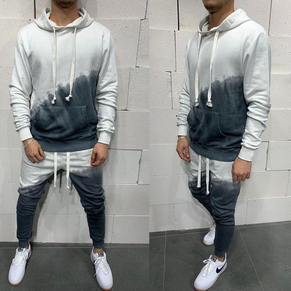 brand new men color contrast training suit long mouw hoodie elastic train accord broek sport casual sweatshirts pak, Gray 
brand new men color contrast training suit long mouw hoodie elastic train accord broek sport casual sweatshirts pak, Gray