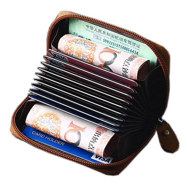 card holders holder wallet rfid leather business men and women coin purse blocked zipper, Brown;gray