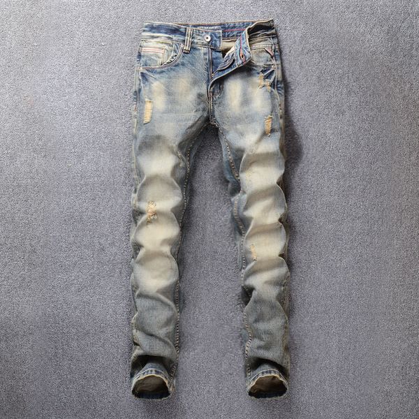2021 new italian vintage style fashion retro wash 98% cotton classical men denim pants streetwear ripped jeans homme 1ze7, Blue
2021 new italian vintage style fashion retro wash 98% cotton classical men denim pants streetwear ripped jeans homme 1ze7, Blue
