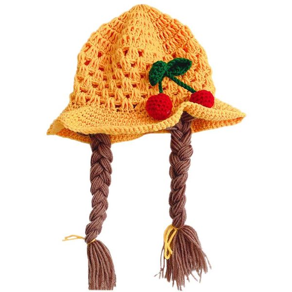children's knitted hat baby girls cute cherry wig big braid hat kids winter soft warm princess cap birthday christmas gift new, Yellow
children's knitted hat baby girls cute cherry wig big braid hat kids winter soft warm princess cap birthday christmas gift new, Yellow