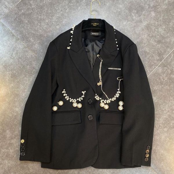 women's suits & blazers deat 2021 spring arrivals long sleeve single breasted pearl decorative chain dark street fashion women suit coa, White;black
women's suits & blazers deat 2021 spring arrivals long sleeve single breasted pearl decorative chain dark street fashion women suit coa, White;black