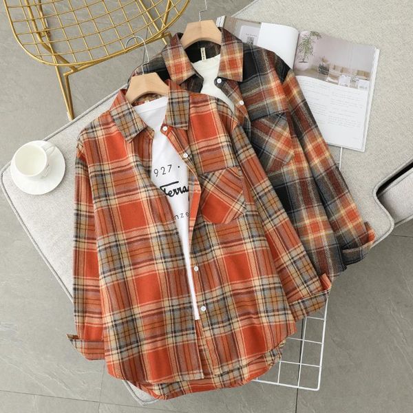 women's blouses & shirts clothing women shirt long sleeve woman plaid contrast color brushed artistic loose jacket, White
women's blouses & shirts clothing women shirt long sleeve woman plaid contrast color brushed artistic loose jacket, White