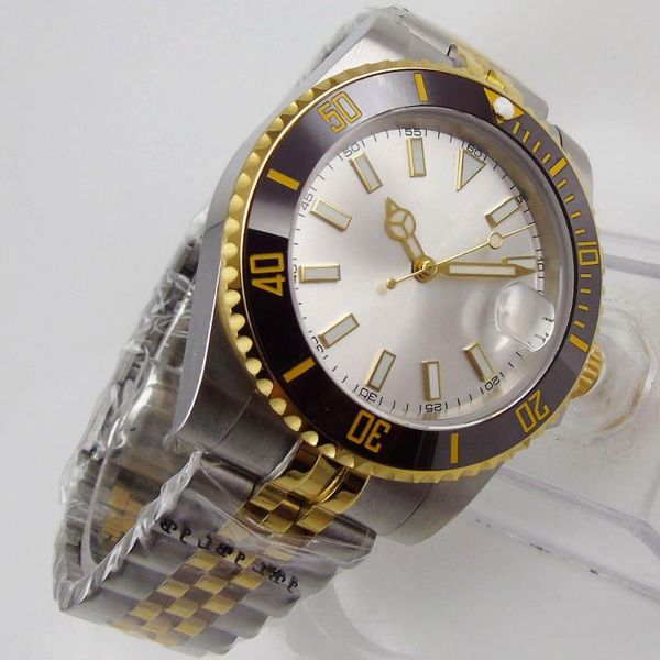 wristwatches gold automatic men watch sapphire glass hand date window jubilee mental strap ceramic bezel, Slivery;brown
wristwatches gold automatic men watch sapphire glass hand date window jubilee mental strap ceramic bezel, Slivery;brown