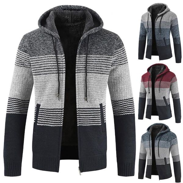men's jackets fashion casual autumn winter striped patchwork zipper fleece hooded long sleeve thick warm slim jacket outwear coat#g3, Black;brown
men's jackets fashion casual autumn winter striped patchwork zipper fleece hooded long sleeve thick warm slim jacket outwear coat#g3, Black;brown