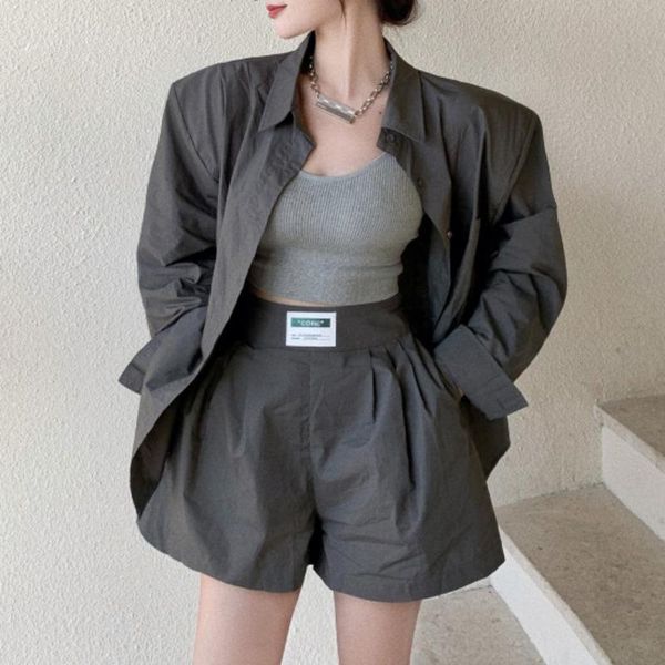 women's tracksuits two piece sets women casual tracksuit padded shoulder lapel single breasted loose blouse+high waist wide leg shorts, Gray
women's tracksuits two piece sets women casual tracksuit padded shoulder lapel single breasted loose blouse+high waist wide leg shorts, Gray