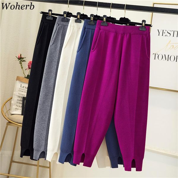 women's pants & capris woherb casual solid knitted harem women split hem loose 2021 joggers ladies high waist sweatpants trousers, Black;white
women's pants & capris woherb casual solid knitted harem women split hem loose 2021 joggers ladies high waist sweatpants trousers, Black;white