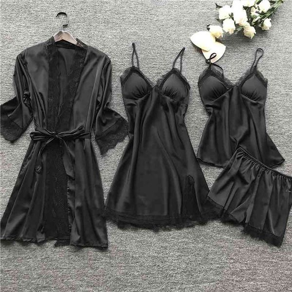 4 pieces women pajamas sets faux silk pajamas sleepwear sets elegant lace fashion autumn homewear, Black;red
4 pieces women pajamas sets faux silk pajamas sleepwear sets elegant lace fashion autumn homewear, Black;red
