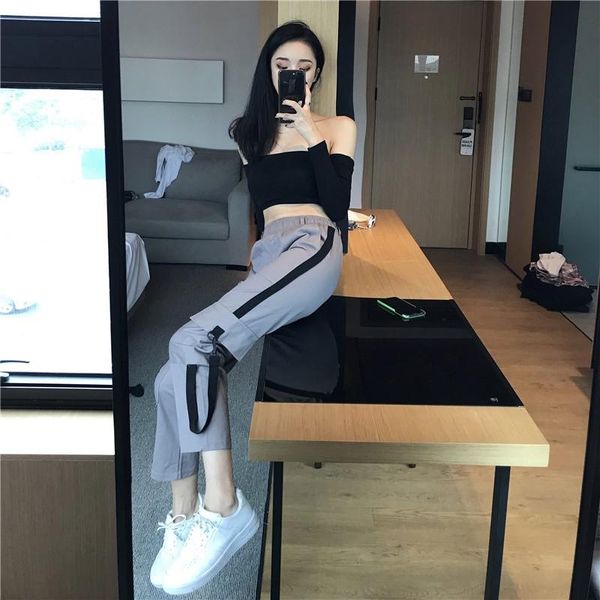 women's pants & capris overalls in spring and summer 2021 loose straight tube students' net red sports wide leg long 622, Black;white
women's pants & capris overalls in spring and summer 2021 loose straight tube students' net red sports wide leg long 622, Black;white