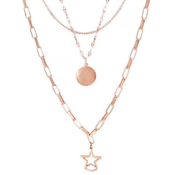 chains fashion multi-layer star round geometric necklace rose gold color stainless steel jewelry for woman gift not fade, Silver
chains fashion multi-layer star round geometric necklace rose gold color stainless steel jewelry for woman gift not fade, Silver