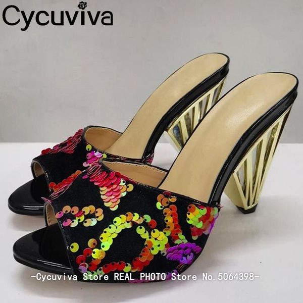 slippers woman colorful sequins spike heels strange fretwork high party shoes runway peep toe sandalias mujer, Black
slippers woman colorful sequins spike heels strange fretwork high party shoes runway peep toe sandalias mujer, Black