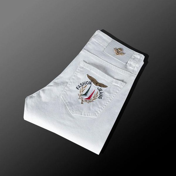 men's jeans for men slim fit pants classic male denim designer trousers bird embroid straight elasticity pencil, Blue
men's jeans for men slim fit pants classic male denim designer trousers bird embroid straight elasticity pencil, Blue
