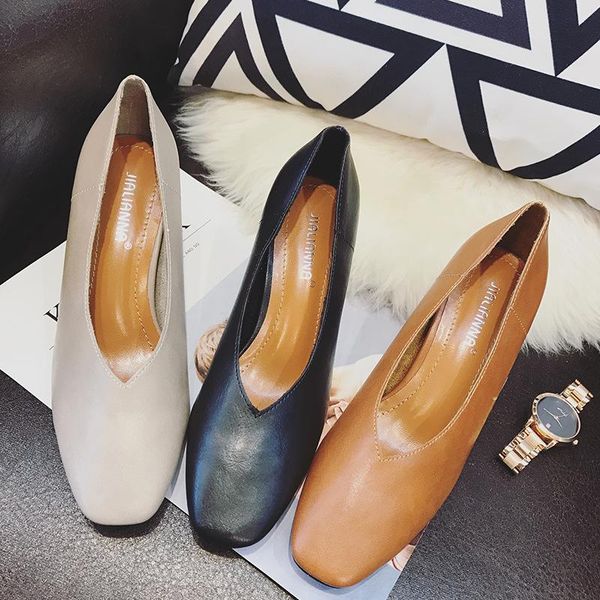 dress shoes chunky heels glove work pumps slip on concise footwears square toes hnw1, Black