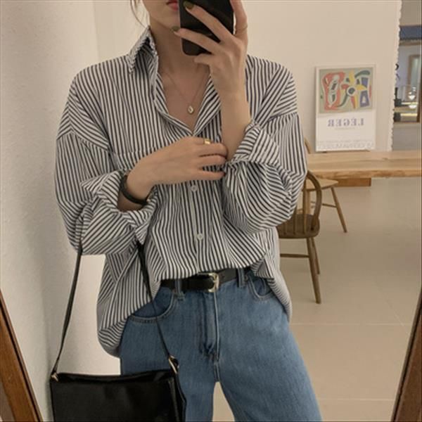 women blouse striped casual turn down collar fashion basic street work office long sleeve arrival women shirts, White
women blouse striped casual turn down collar fashion basic street work office long sleeve arrival women shirts, White