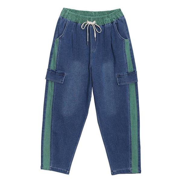 women's jeans fashion big size fat mm loose denim color matching old pants, Blue
women's jeans fashion big size fat mm loose denim color matching old pants, Blue