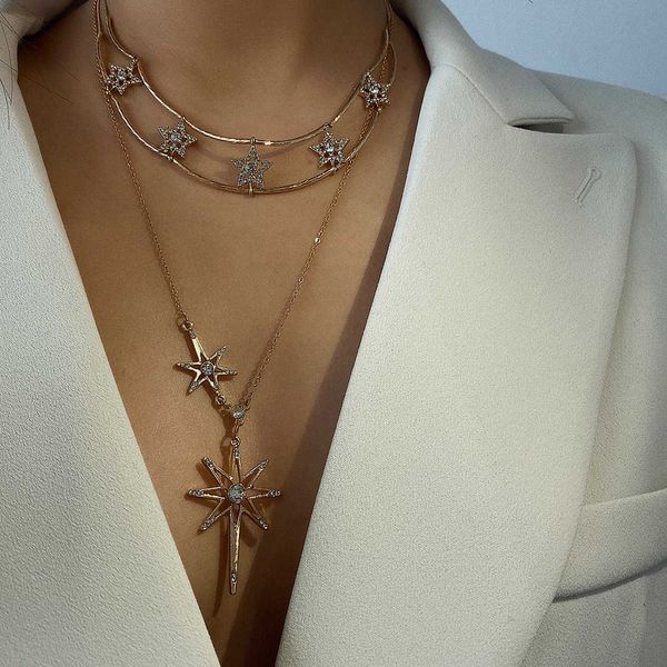 jewelry ins net red hip hop style personalized creative geometry inlaid diamond star multilayer necklace, Silver
jewelry ins net red hip hop style personalized creative geometry inlaid diamond star multilayer necklace, Silver