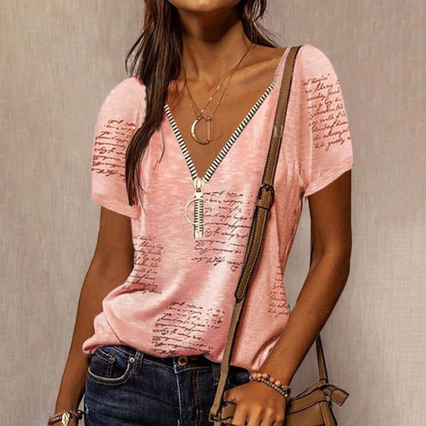 women's blouses & shirts vintage zipper v-neck blouse casual letter print short sleeve pullover tee shirt summer loose blusas, White
women's blouses & shirts vintage zipper v-neck blouse casual letter print short sleeve pullover tee shirt summer loose blusas, White
