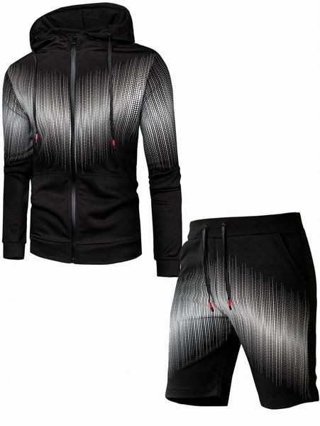 men polka dot print drawstring hoodie & shorts u6tj#, Gray
