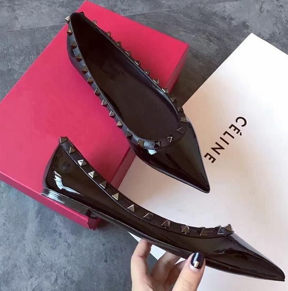 sandals classics women brand flat shoes rivets cow patent leather rivet pointed toe big size 34-43 v no box, Black
sandals classics women brand flat shoes rivets cow patent leather rivet pointed toe big size 34-43 v no box, Black