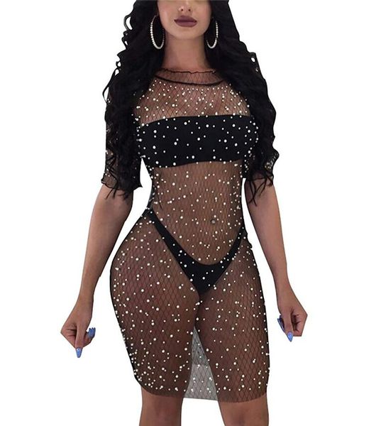 women's swimwear women bikini cover up dress mesh fishnet summer beading swimsuit beach wear sundress bath perspective drop, White;black
women's swimwear women bikini cover up dress mesh fishnet summer beading swimsuit beach wear sundress bath perspective drop, White;black