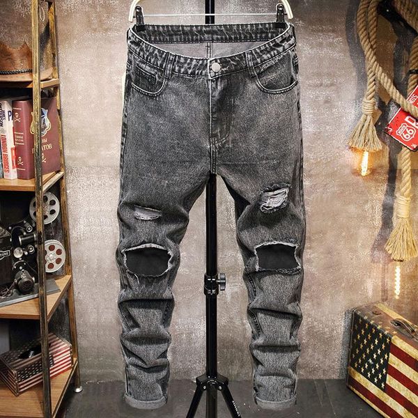 men's jeans summer ripped high street hip hop punk stretch bike pants trendy holes straight denim trousers, Blue
men's jeans summer ripped high street hip hop punk stretch bike pants trendy holes straight denim trousers, Blue