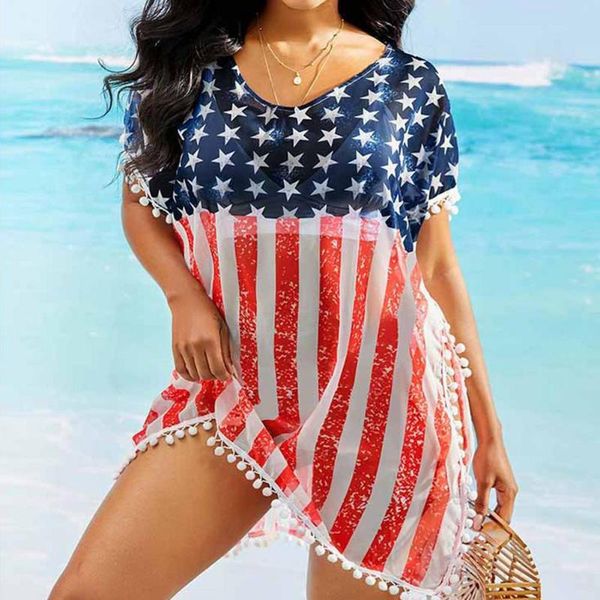 women's swimwear women bikini cover ups printing us flag chiffon v-neck tassel beach swimsuits casual summer dress, White;black
women's swimwear women bikini cover ups printing us flag chiffon v-neck tassel beach swimsuits casual summer dress, White;black