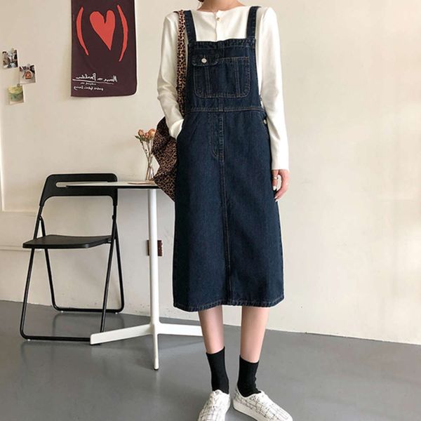 2021strap skirt women's autumn korean version versatile straight tube mid length over knee loose skinny denim dress academic style, Blue
2021strap skirt women's autumn korean version versatile straight tube mid length over knee loose skinny denim dress academic style, Blue