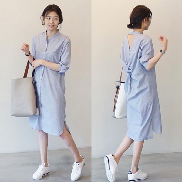 casual dresses women shirt dress spring summer striped buttoned middle sleeve korean style mid-length -opk, Black;gray
casual dresses women shirt dress spring summer striped buttoned middle sleeve korean style mid-length -opk, Black;gray