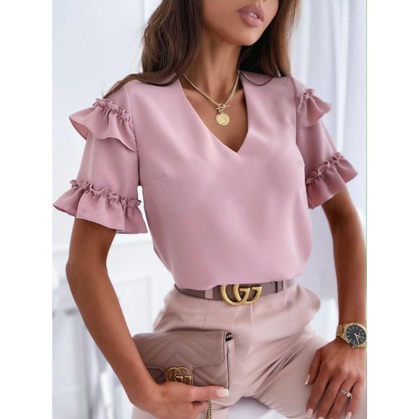 women's blouses & shirts 2021 design good quality factory price fashion selling solid color ruffled short-sleeved v-neck simple shirt, White
women's blouses & shirts 2021 design good quality factory price fashion selling solid color ruffled short-sleeved v-neck simple shirt, White
