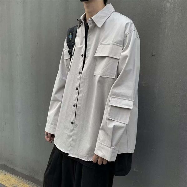 print loose shirt men's long sleeve net red ruffian handsome new design in spring 2021, White;black 
print loose shirt men's long sleeve net red ruffian handsome new design in spring 2021, White;black