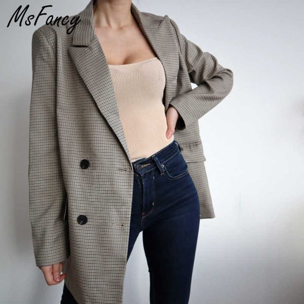 msfancy plaid suit women double breasted long sleeve oversized blazer mujer official ladies veste 210604, White;black
msfancy plaid suit women double breasted long sleeve oversized blazer mujer official ladies veste 210604, White;black