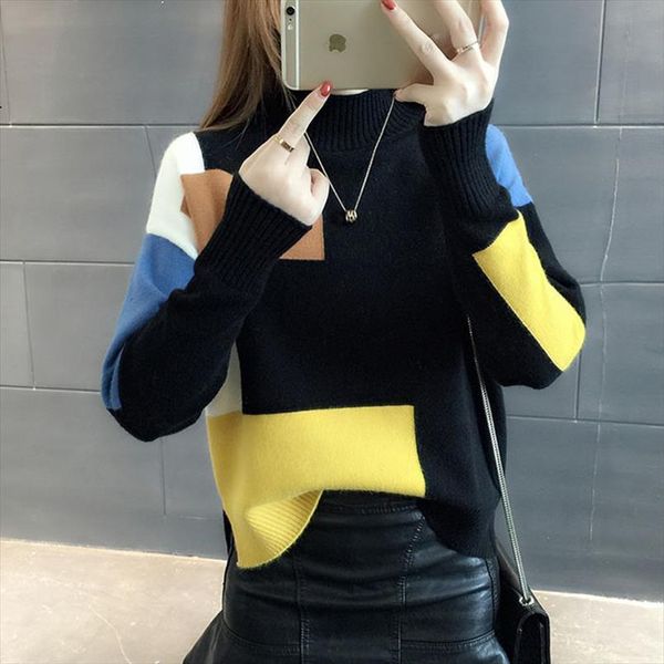 women hit the color jumper sweaters autumn half turtleneck long sleeve winter knitted pullover korean lady sweter mujer, White;black
women hit the color jumper sweaters autumn half turtleneck long sleeve winter knitted pullover korean lady sweter mujer, White;black