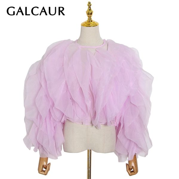 galcaur chiffon blouses women o neck lantern long sleeve lace up bowknot patchwork ruffles mesh shirt female autumn clothes 210730, White 
galcaur chiffon blouses women o neck lantern long sleeve lace up bowknot patchwork ruffles mesh shirt female autumn clothes 210730, White