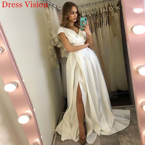 2021 elegant satin wedding vestido noiva v-neck short sleeves robe de mariage suknia lubna vkpg, White
2021 elegant satin wedding vestido noiva v-neck short sleeves robe de mariage suknia lubna vkpg, White