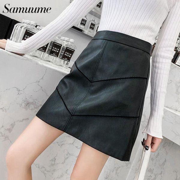 skirts samuume 2021 spring pu skirt black high waist mini back zipper a-line fashion patchwork women faux leather 9275
skirts samuume 2021 spring pu skirt black high waist mini back zipper a-line fashion patchwork women faux leather 9275