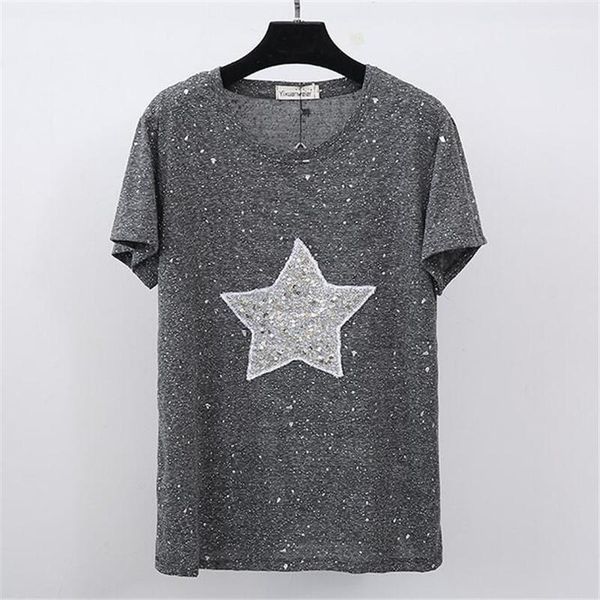 wholesale- 6xl plus size women t shirt 2021 summer shiny star sequin design short sleeve loose casual cotton femme shirts blusa 327291, White
wholesale- 6xl plus size women t shirt 2021 summer shiny star sequin design short sleeve loose casual cotton femme shirts blusa 327291, White
