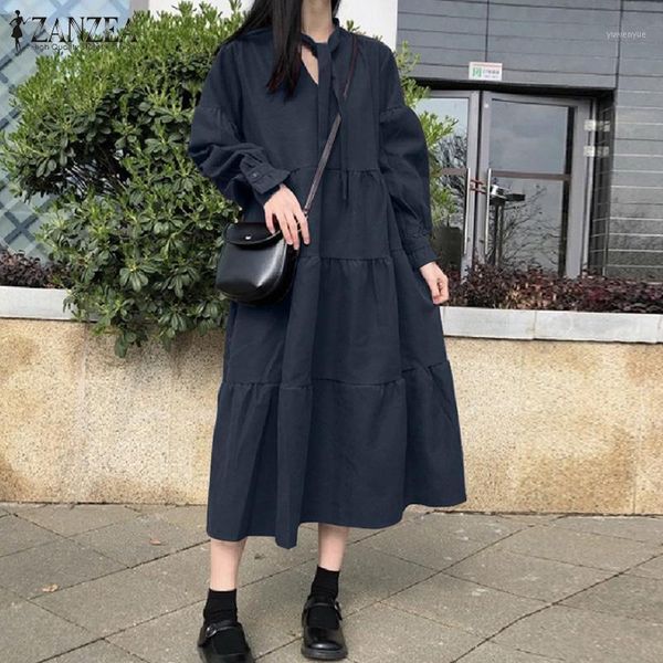 casual dresses zanzea 2021 elegant solid ruffle dress puff sleeve maxi vestidos plus size women's spring sundress female v neck lace-up, Black;gray
casual dresses zanzea 2021 elegant solid ruffle dress puff sleeve maxi vestidos plus size women's spring sundress female v neck lace-up, Black;gray