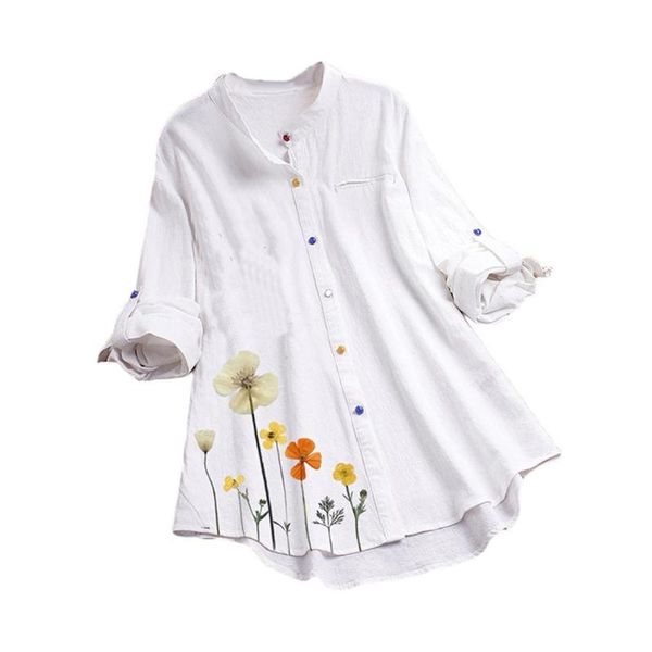 women's t-shirt 2021 women casual stand collar long sleeve floral print colorful buttons loose shirt, White
women's t-shirt 2021 women casual stand collar long sleeve floral print colorful buttons loose shirt, White
