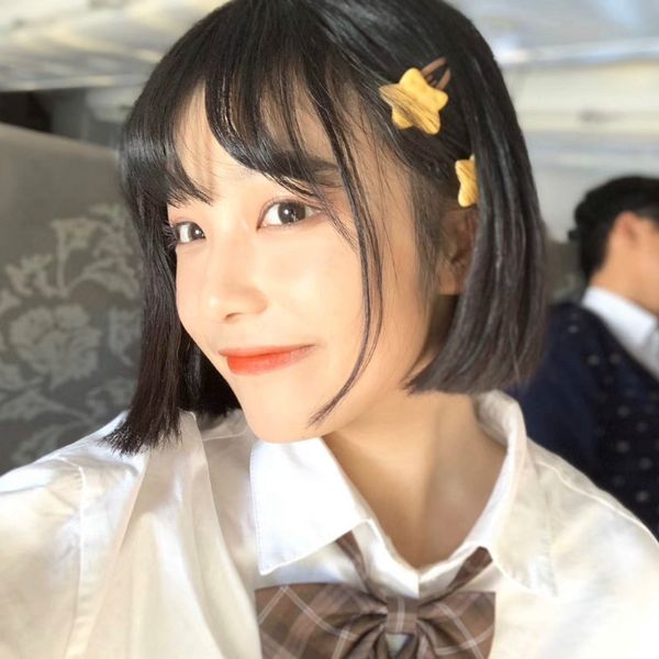 japanese and korean wig womens korean-style shoulder-length short straight hair air thin bangs chemical fiber headgear, Black