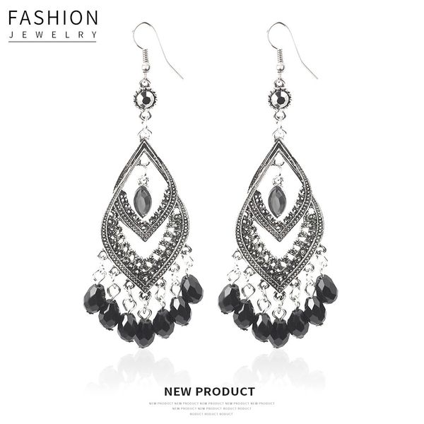 exaggerated hollow out geometric diamond crystal tassel holiday earrings, Silver 
exaggerated hollow out geometric diamond crystal tassel holiday earrings, Silver