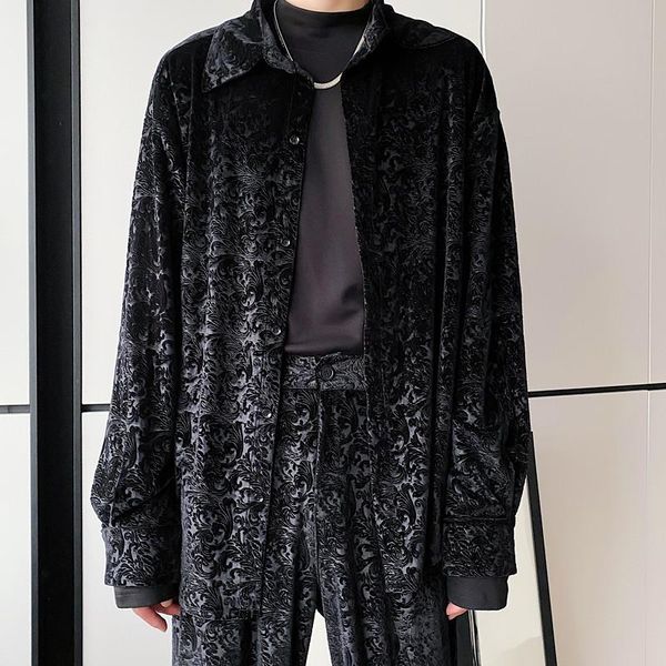men 2 pieces sets shirt+pant retro velvet embossing long sleeve loose casual shirt male streetwear vintage shirt trousers, White;black
men 2 pieces sets shirt+pant retro velvet embossing long sleeve loose casual shirt male streetwear vintage shirt trousers, White;black