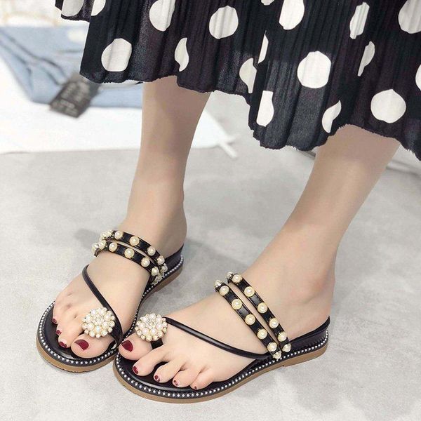 slippers women's summer flip-flops women 2021 student pearl sandals two wear slope heel flat slides, Black
slippers women's summer flip-flops women 2021 student pearl sandals two wear slope heel flat slides, Black