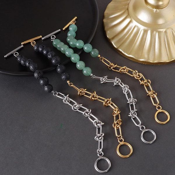 link, chain yaonuan vintage gold-plated bracelet for women aventurine/volcanic rock splicing knotted party wrist fashion jewelry gift, Black
link, chain yaonuan vintage gold-plated bracelet for women aventurine/volcanic rock splicing knotted party wrist fashion jewelry gift, Black