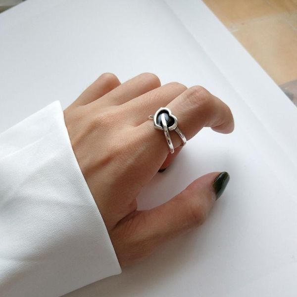 cluster rings lady's authentic s925 sterling silver fine jewelry black enamel heart love double rows j328, Golden;silver
cluster rings lady's authentic s925 sterling silver fine jewelry black enamel heart love double rows j328, Golden;silver