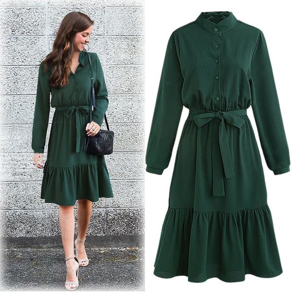 casual dresses spring autumn women vestidos plus size slim solid stand collar bow ruffles hem chiffon dress for one-piece 4xl, Black;gray
casual dresses spring autumn women vestidos plus size slim solid stand collar bow ruffles hem chiffon dress for one-piece 4xl, Black;gray