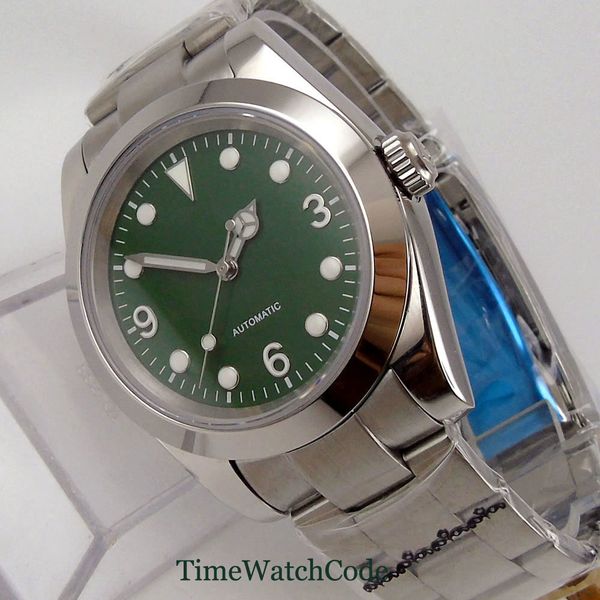 39mm/36mm saffier gentlemen watch japan nh35a automatic movement green face fix bezel oyster band lume slid lock glass case back, Slivery;brown
39mm/36mm saffier gentlemen watch japan nh35a automatic movement green face fix bezel oyster band lume slid lock glass case back, Slivery;brown