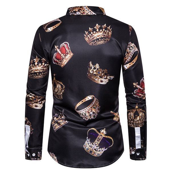 royal crown print black shirt men luxury casual camisas hombre manga larga business formal slim mens dress, White;black
royal crown print black shirt men luxury casual camisas hombre manga larga business formal slim mens dress, White;black