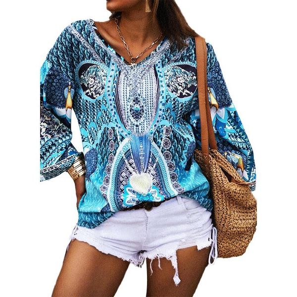 women's t-shirt 2021 spring and autumn product european american national style printed long sleeve v-neck casual for women, White
women's t-shirt 2021 spring and autumn product european american national style printed long sleeve v-neck casual for women, White